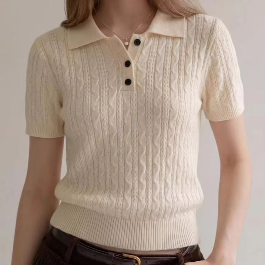 Matcha - Polo en maille torsadée style décontracté