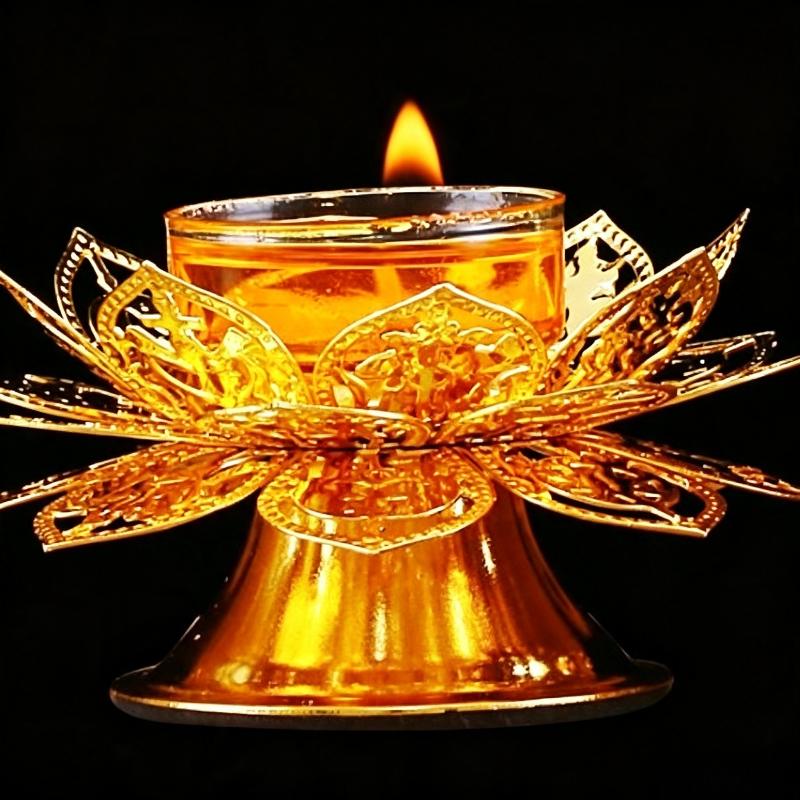 Incense Holder - Porte-bougie chauffe-plat doré motif lotus, brûleur