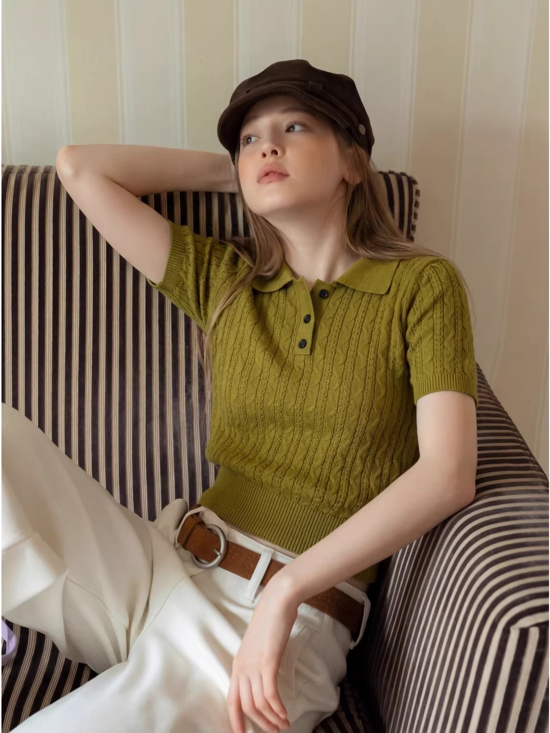 Polo en maille torsadée style  - Matcha avis et prix